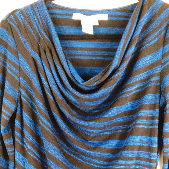 Max Studio Electric Blue&Black Striped Ruched Bodycon Sleek&Sexy Midi Dress Sz M - Picture 2 of 7